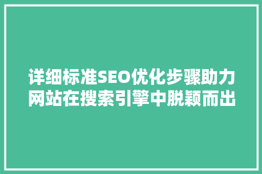 详细标准SEO优化步骤助力网站在搜索引擎中脱颖而出 小程序开发