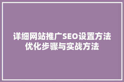 详细网站推广SEO设置方法优化步骤与实战方法