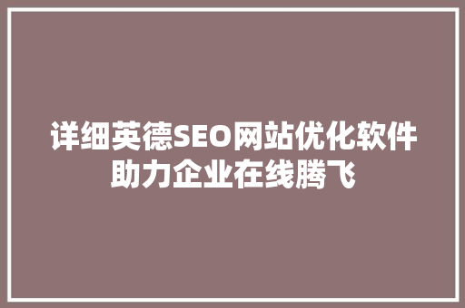 详细英德SEO网站优化软件助力企业在线腾飞