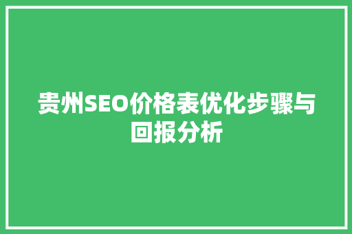 贵州SEO价格表优化步骤与回报分析