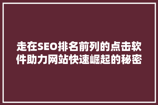 走在SEO排名前列的点击软件助力网站快速崛起的秘密武器 seo技术