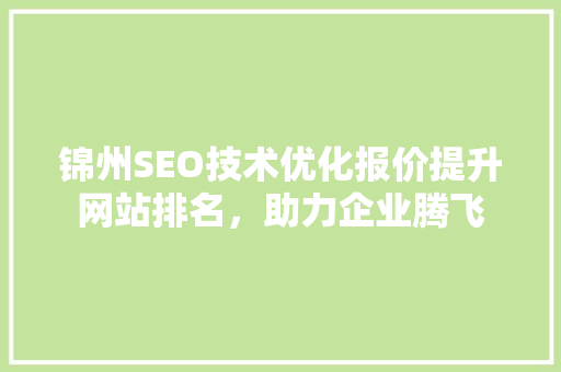 锦州SEO技术优化报价提升网站排名，助力企业腾飞