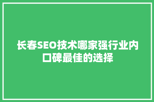 长春SEO技术哪家强行业内口碑最佳的选择