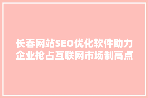长春网站SEO优化软件助力企业抢占互联网市场制高点