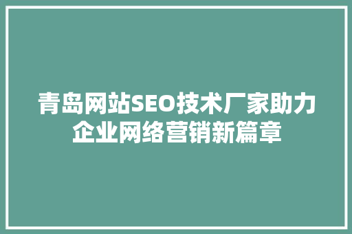 青岛网站SEO技术厂家助力企业网络营销新篇章