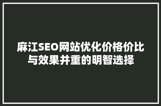 麻江SEO网站优化价格价比与效果并重的明智选择