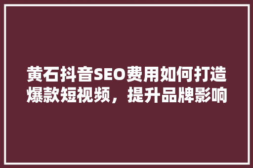 黄石抖音SEO费用如何打造爆款短视频，提升品牌影响力