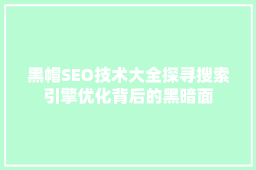 黑帽SEO技术大全探寻搜索引擎优化背后的黑暗面