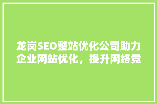 龙岗SEO整站优化公司助力企业网站优化，提升网络竞争力