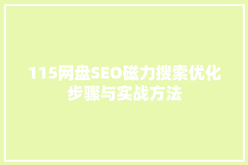 115网盘SEO磁力搜索优化步骤与实战方法