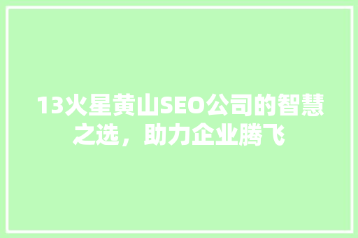 13火星黄山SEO公司的智慧之选，助力企业腾飞