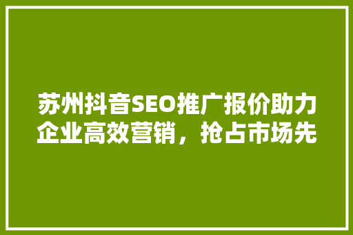 苏州抖音SEO推广报价助力企业高效营销，抢占市场先机