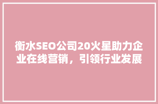 衡水SEO公司20火星助力企业在线营销，引领行业发展新风向