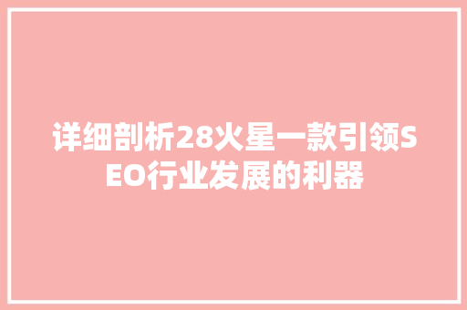 详细剖析28火星一款引领SEO行业发展的利器