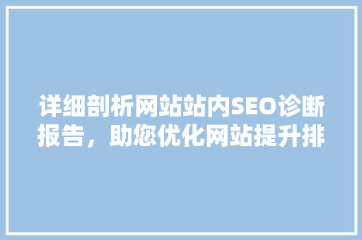 详细剖析网站站内SEO诊断报告，助您优化网站提升排名