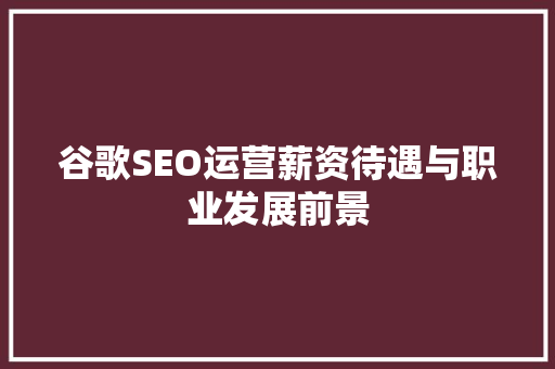 谷歌SEO运营薪资待遇与职业发展前景 头条优化