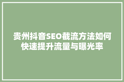 贵州抖音SEO截流方法如何快速提升流量与曝光率