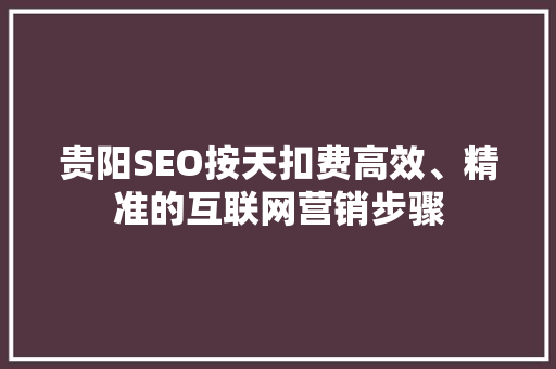 贵阳SEO按天扣费高效、精准的互联网营销步骤