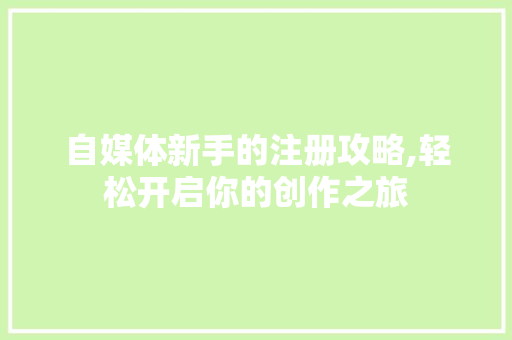 自媒体新手的注册攻略,轻松开启你的创作之旅