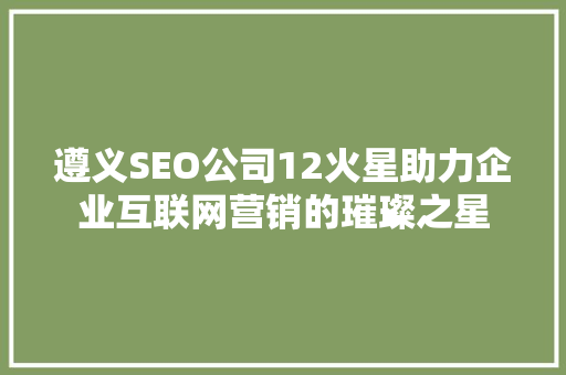 遵义SEO公司12火星助力企业互联网营销的璀璨之星