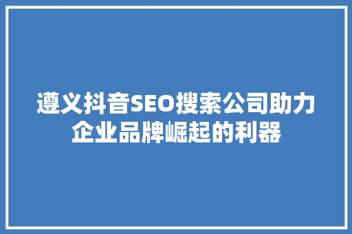 遵义抖音SEO搜索公司助力企业品牌崛起的利器