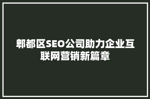 郫都区SEO公司助力企业互联网营销新篇章
