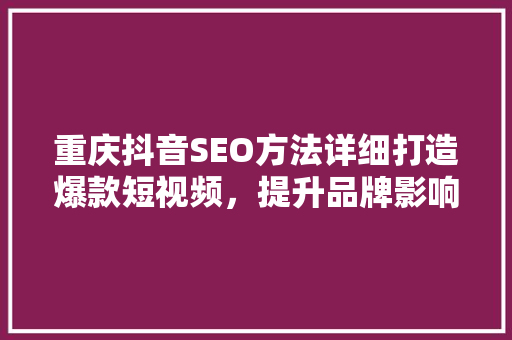 重庆抖音SEO方法详细打造爆款短视频，提升品牌影响力 网站优化