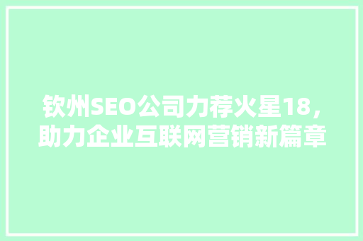 钦州SEO公司力荐火星18，助力企业互联网营销新篇章 360搜优化