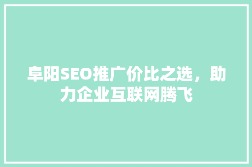 阜阳SEO推广价比之选，助力企业互联网腾飞 网站优化