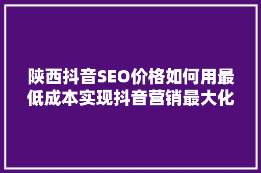 陕西抖音SEO价格如何用最低成本实现抖音营销最大化