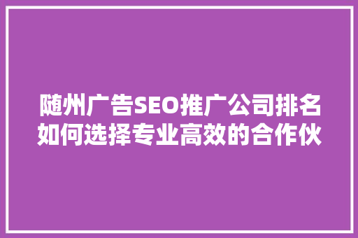 随州广告SEO推广公司排名如何选择专业高效的合作伙伴