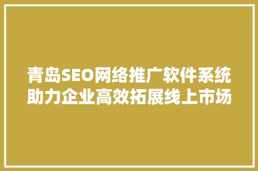 青岛SEO网络推广软件系统助力企业高效拓展线上市场