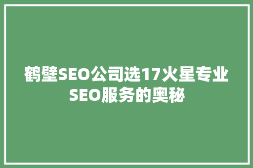 鹤壁SEO公司选17火星专业SEO服务的奥秘 英文谷歌算法