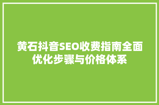 黄石抖音SEO收费指南全面优化步骤与价格体系