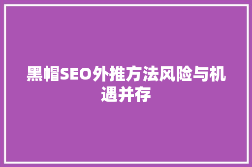 黑帽SEO外推方法风险与机遇并存 seo技术
