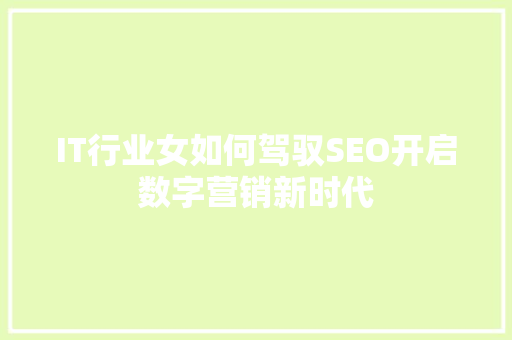 IT行业女如何驾驭SEO开启数字营销新时代