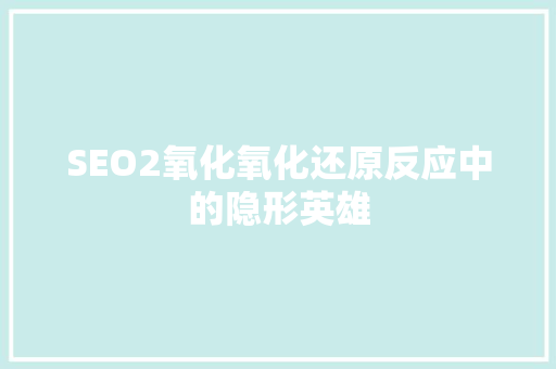 SEO2氧化氧化还原反应中的隐形英雄