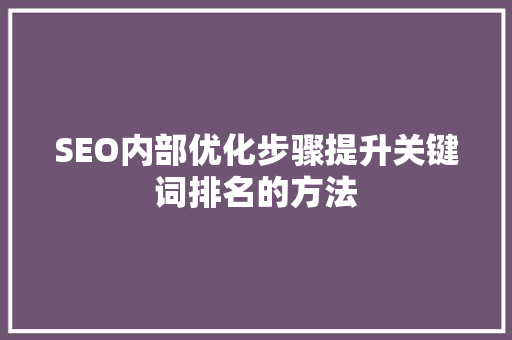 SEO内部优化步骤提升关键词排名的方法 360搜优化