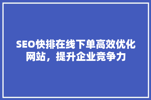 SEO快排在线下单高效优化网站，提升企业竞争力