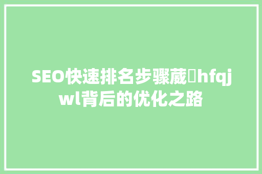 SEO快速排名步骤葳訫hfqjwl背后的优化之路