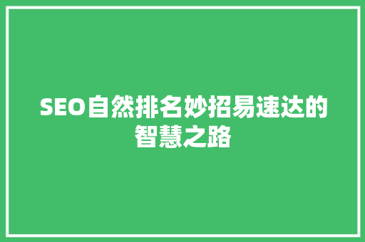 SEO自然排名妙招易速达的智慧之路 英文谷歌算法