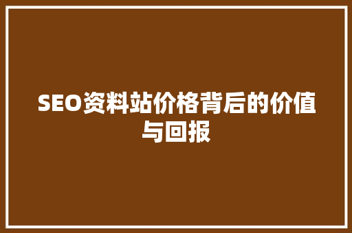 SEO资料站价格背后的价值与回报 seo技术
