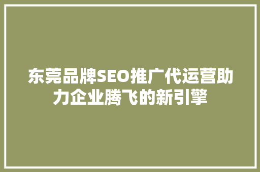东莞品牌SEO推广代运营助力企业腾飞的新引擎