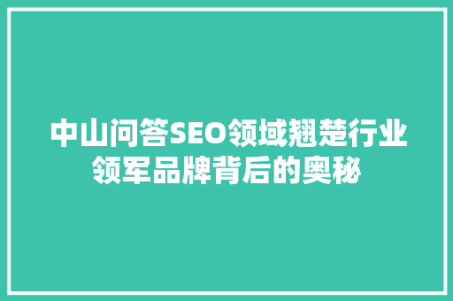 中山问答SEO领域翘楚行业领军品牌背后的奥秘