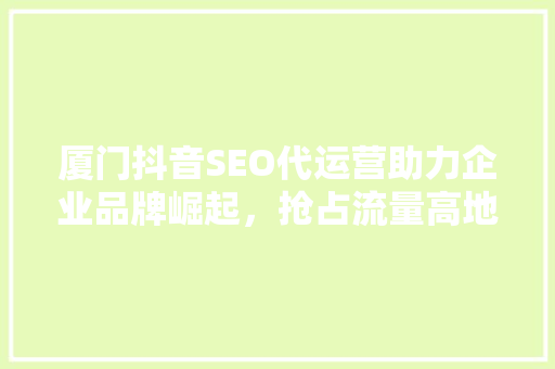 厦门抖音SEO代运营助力企业品牌崛起，抢占流量高地 小程序开发
