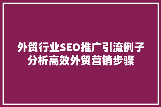 外贸行业SEO推广引流例子分析高效外贸营销步骤