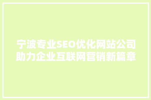 宁波专业SEO优化网站公司助力企业互联网营销新篇章