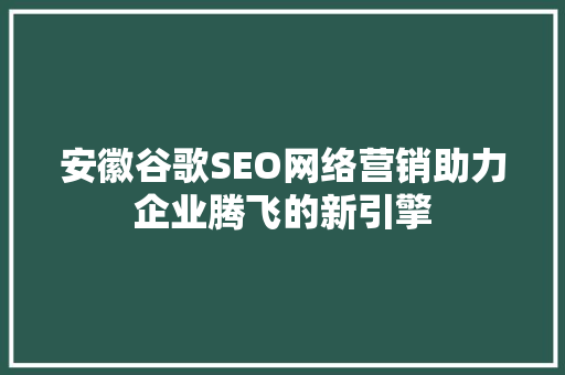 安徽谷歌SEO网络营销助力企业腾飞的新引擎