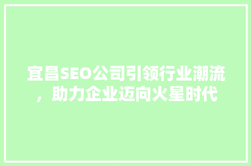 宜昌SEO公司引领行业潮流，助力企业迈向火星时代 百度算法