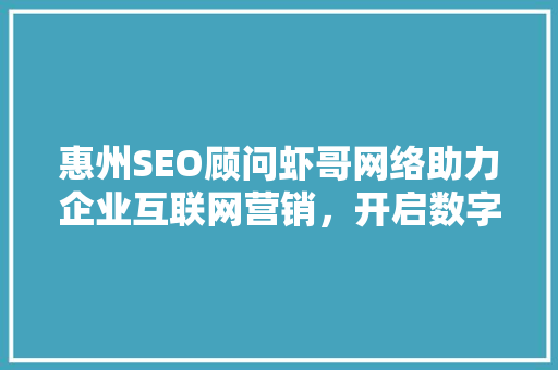 惠州SEO顾问虾哥网络助力企业互联网营销，开启数字时代新篇章